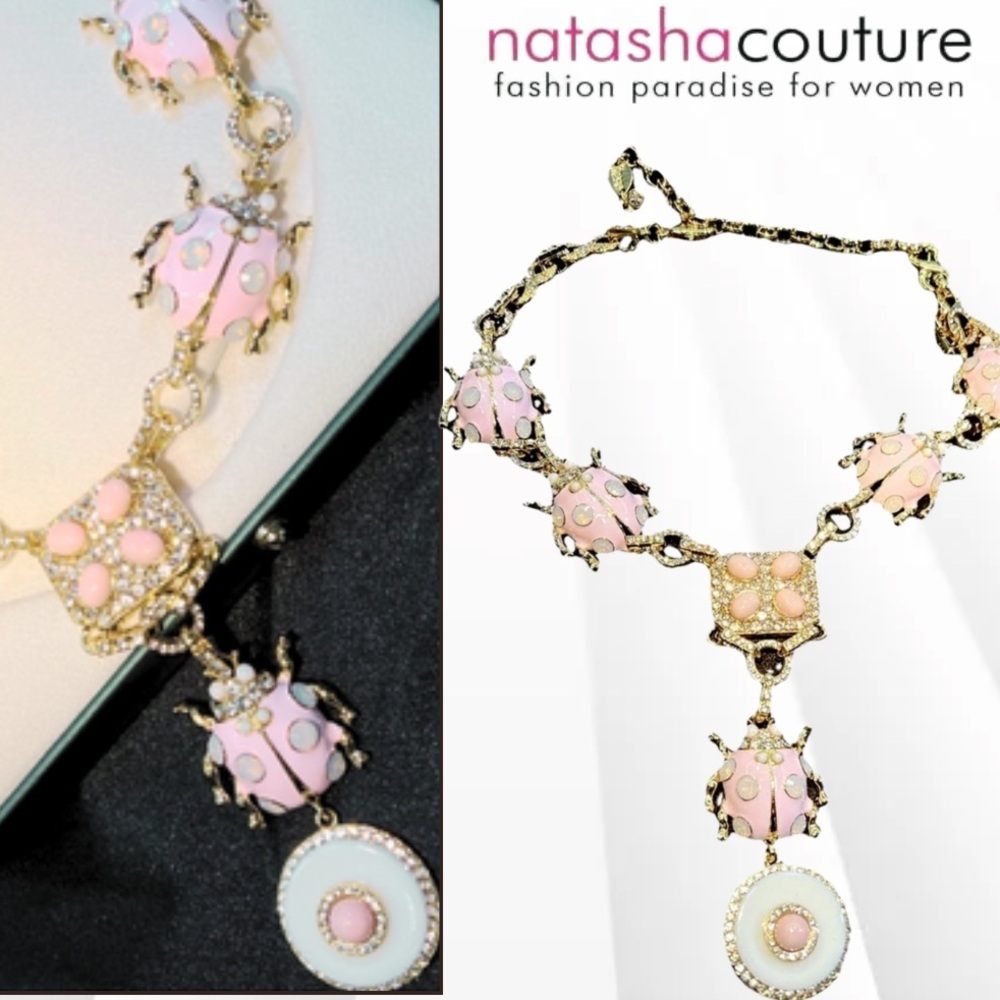 NWT, Natasha,Exquisite Scarab,Soft Peach & Gold Necklace w/ Intricate Detailing - Picture 3 of 8